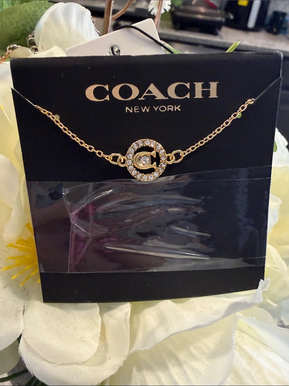 Coach Gold Crystal 'C' Circle Pendant Necklace - Picture 1 of 4